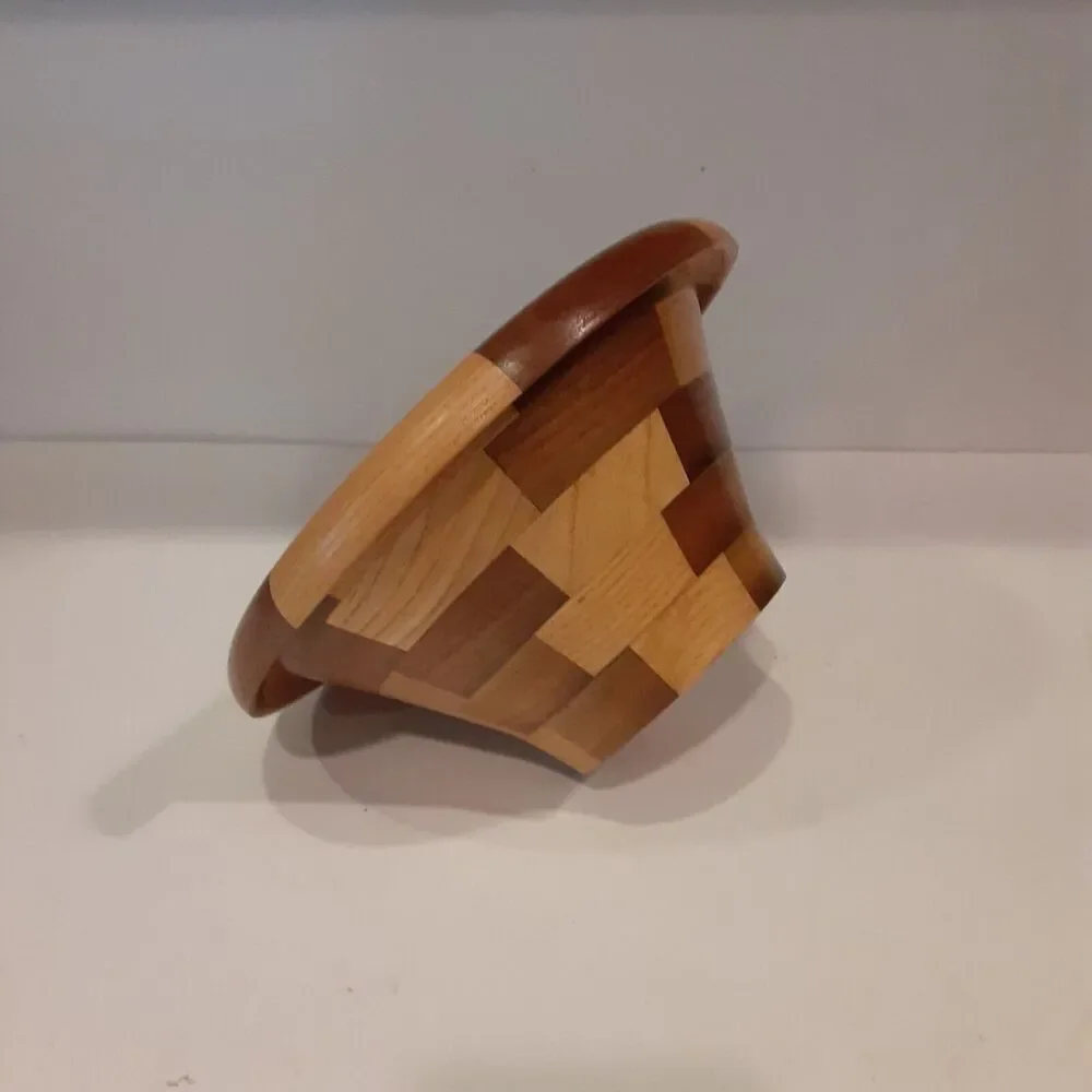 Artist Signed Parquet Wooden Bowl Gorgeous Masculine Versatile
